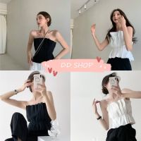 DD SHOPพร้อมส่งD17 เสื้อเกาะอก สีขาวดำ ใส่สบาย สไตส์เกากลีมาก โคเรียสุด