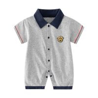 Summer cotton baby romper suit male baby English plaid short-sleeved going out thin section climb clothes one full year of life tide