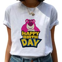 Toy Story Lotso HAPPY BIRTHDAY เสื้อยืดเสื้อ T ผู้หญิง Tshirt หลวมแขนสั้นสีขาวใหม่ผู้หญิงรุ่น S-5XL