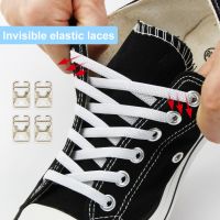 【LZ】﹍✑  Elastic No Tie Shoelace para Sneaker Quick Flat Shoe Lace sem Tie Aço inoxidável Buckle Laces Quick Lazy Shoestrings