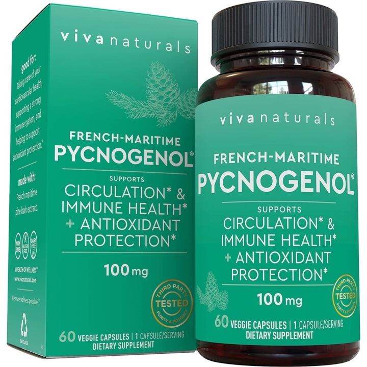 Viva naturals Pycnogenol 100 mg. 60 Capsules French Maritime Pine Bark ...