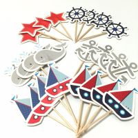 【CW】♟  Decorations 24pcs Ship cupcake picks flags for Kids Children Birthday