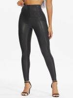 【2023】ผู้หญิง Pu เซ็กซี่ Leggins เอวเทรนเนอร์2 In 1รัดตัว Leggings เอวสูงปรับตะขอท้องควบคุม S Haper กางเกงโยคะออกกำลังกาย