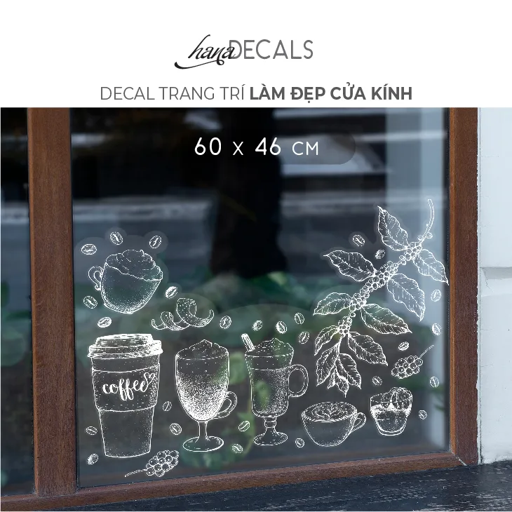Decal Trang Trí Làm Đẹp Cửa Kính Quán Cafe HanaDecals | Lazada.vn
