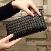 2023 New★ 2021 womens wallet long ultra-thin genuine leather European and American zipper mobile phone bag hand-woven sheepskin bill wallet