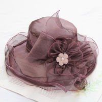 Organza ฤดูร้อนหมวกผู้หญิง Kentucky Derby กว้าง Brim Sun หมวกโบสถ์ Sea Beach หมวกสำหรับสตรี Floppy สุภาพสตรี Fedora หมวก