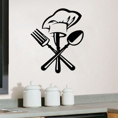Foodie Home Decor Kitchen Decals Mural Wallpaper Chef Hat Decal Cutlery Stickers Restaurant Decor