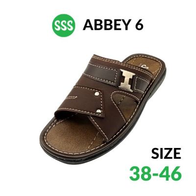 SSS Abbey6 รองเท้าแตะผู้ชาย แบบสวม สไตล์วินเทจ หนังนิ่ม เบา ใส่สบาย กันลื่น มีไซส์ใหญ่ รองเท้าพระ (38-46)(น้ำตาล/ดำ/แทน)