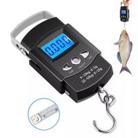 50kg/10g แบบพกพา LCD Electronic Hand Scale Travel แขวนปลาขนาด 100 ซม.ยาวหดเทปวัด-wangjun1