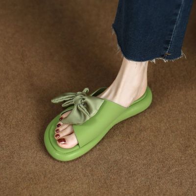 Large base bow peep-toe slippers female summer wear in 2022 the new seaside holiday beach shoes; a wor