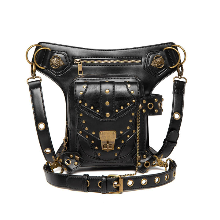 2023-new-bags-female-steampunk-vintage-rivet-motorcycle-bag-women-shoulder-bag-female-chain-waist-bag