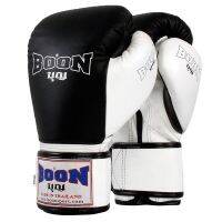 BOON Boxing gloves Compact Black white palm 8,10,12,14,16 oz.Genuine Leather Training  MMA K1 นวมซ้อมมวย บุญ มวยไทย สีดำ-ขาว ทำจากหนังแท้