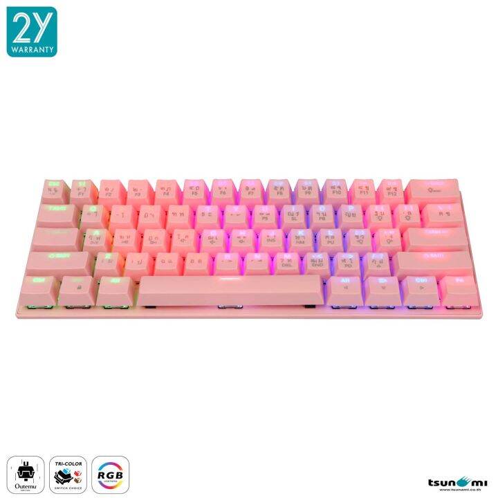 tsunami-outemu-mk-61-61keys-60-compact-mechanical-keyboard-red-switch-sakura-pink-แป้นภาษาไทย-อังกฤษ-สีชมพู-ของแท้-ประกันศูนย์-2ปี