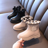 QBELY รองเท้าบูทเด็ก Sepatu Boots Anak Perempuan ลายดอกไม้,ฤดูใบไม้ร่วง/ฤดูหนาวเด็กหญิงเด็กชายรองเท้าแฟชั่นหนังนิ่มให้ความอบอุ่น