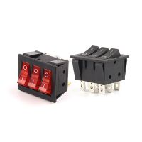 1PCS KCD3 40.3X33.3mm 9 Pin 2 Position Power Rocker Switch With Red Ligh 3 Way Black Triple Switch ON-OFF/ON-ON 16A/30A 250VAC