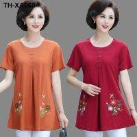 200 jins of middle-aged and old womens summer short sleeve T-shirt big yards 40-50 blouse