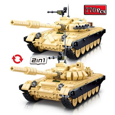 2ใน1แบบทหาร WWII T72B3/T72M1หลักรถถังประจัญบานเครื่องประดับสะสมบล็อกตัวต่ออิฐของเล่น