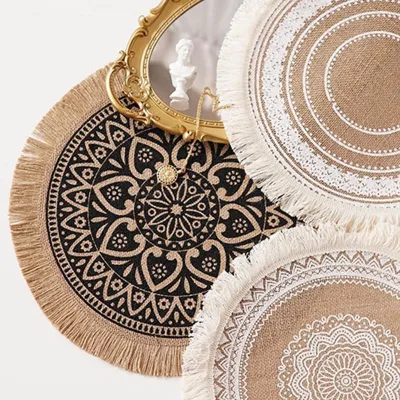 Round Embroidery/Lace Table Placemat Nordic Style Non-slip placemat Heat Insulation Furniture Decoration mat Coffee Cup Mats