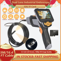 【High Quality+ In Stock】Dual Lens Industrial Endoscope,1080P HD Handheld Borescope With IP67 Waterproof Camera,4.3 Inch LCD Screen, 6 LED Lights,16.4 Ft Removeable Snake Cable,32G TF Card