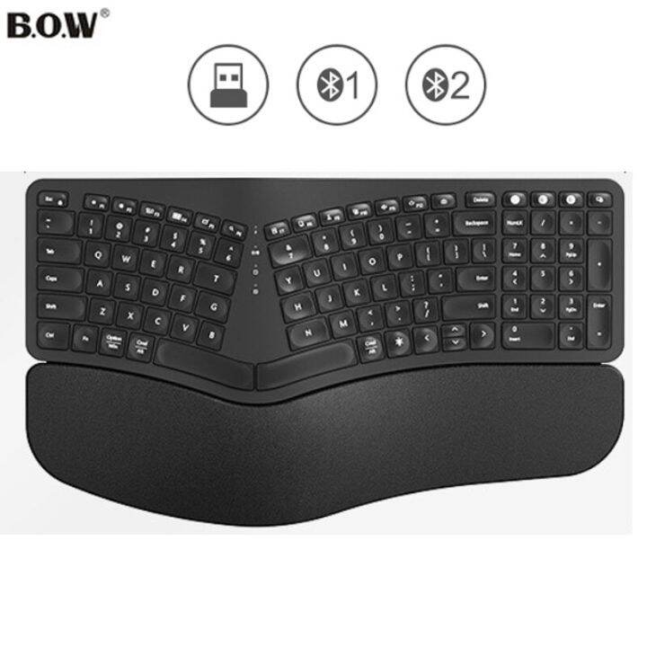 BOW Backlit Ergonomic Split Keyboard With Wrist Rest 2.4G+Bluetooth