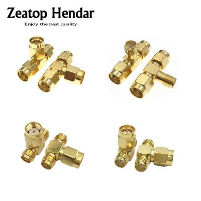 1Pcs Gold Brass SMA Male / Female Jack to Dual 2 x SMA T Splitter Plug 3 Way RF Coax Coaxial Antenna Connector Electrical Connectors