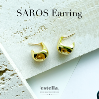 Estella House ต่างหูชุบทองคำขาว รูปตัว C ต่างหูแฟชั่น ต่างหูวินเทจ สีทอง รุ่น Saros Earring