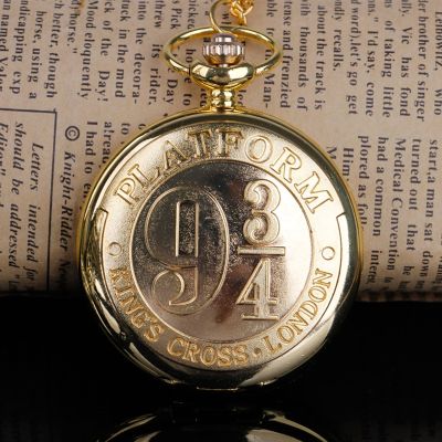 Quartz Pocket Watch King S Cross London 9 3/4แพลตฟอร์มสีดำ/เงิน/ทองแดง/สร้อยคอนักล่าเต็มจี้นาฬิกา