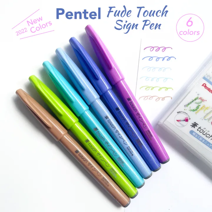 Pentel Fude Touch Sign Pen Pale Color 6 Color Set SES15C-6STC 2022 New ...
