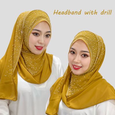 【YF】 Turkey Solid Color With Diamond Sequins Shawl Turban Drill Robe Womens Knitted Scarf Muslim Square Instant