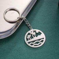 COOLTIME Beach Sea Tree Sun Summer Keychain Stainless Steel Key Chain for Women Men Jewelry Keyring Gifts Friends 2023 Trend New Key Chains
