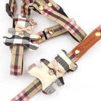 Pet Dog Harness Leash 2 Sets Classic Check Bow Teddy Collar Dog Walking Rope Chain For Small Medium Pet Harness Suit Leash Set Leashes