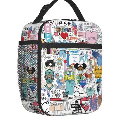 ▨▦ Custom Cartoon Doctors Nurse Lunch Bag Women Cooler Warm Insulated Lunch Boxes for Kids School Children