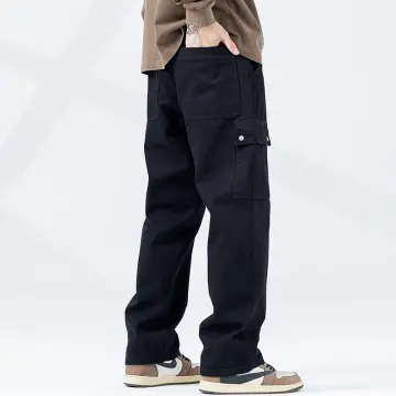 Ribbon】Hip Hop Plus Size Casual Black Slim Fit Tactical Work Ankle 6 Six  Pocket Cargo Pants Men Seluar Kerja Kargo Lelaki