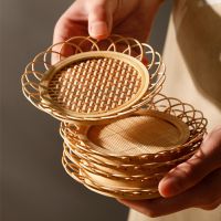 Japanese Style Drink Cup Coasters Bamboo Saucer Mat Non-slip Pot Holder Rattan Cup Mat Dining Table Place mat