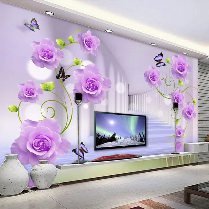 3D Wallpaper Modern Classic Purple Romantic Rose Self-Adhesive Murals Wall  Paper Living Room TV Sofa Bedroom Waterproof Stickers | Lazada PH