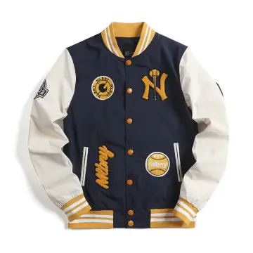 Đồng phục bóng chày len MLB NY chính hãng Slim ngắn cộng với áo khoác cotton