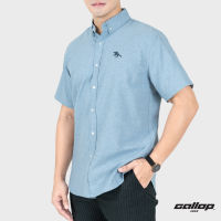 GALLOP : OXFORD CASUAL SHIRT เสื้อเชิ๊ตแขนสั้น รุ่น GW9031 สี Navy Blue - ฟ้าคราม / ราคาปกติ 1,490.-