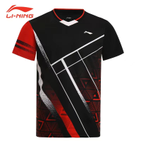 เสื้อผ้าใส่เล่นเทนนิสของ Li Ning เสื้อผ้าใส่แข่งขันแบบสำหรับทั้งหญิงและชายแขนสั้นชุดแห้งเร็วชุดกีฬาสำหรับการแข่งขันแบบระบายอากาศได้ดีดูดซับเหงื่อ