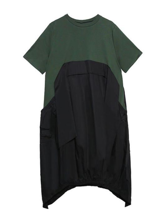 xitao-dress-irregular-pleated-loose-contrast-color-patchwork-dress