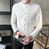 2023 Spring New Men Shirt Chinese Style Clothing Slim Fit Long Sleeves Shirt Camisa Social Office Wear Mandarin Collar Shirt