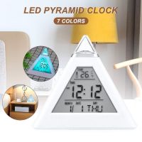 7 Colors LED Changing Pyramid Calendar Clock / Thermometer Digital Alarm Clock /Simple and Portable Office Digital Clock / Digital LED Clock for Office Home Living Room Gift Decoration