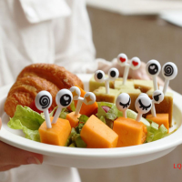 LQ 10ชิ้น/เซ็ต MINI plugs CUTE Cartoon Eyes Kawaii อาหารกลางวัน Bento BOX อาหารผลไม้ส้อม