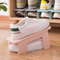 1PC Adjustable Shoe Rack Organizer Double Layer Storage Shelf Foldable Footwear Support Slot Plastic Cabinet Closet Stand