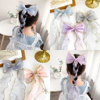 [COD] Childrens Ponytail Headdress Snow Bow Braided Hair Mesh Clip Yarn Accessories Headband