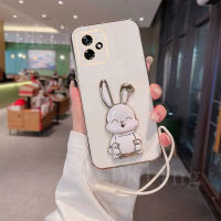 เคสมือจับสำหรับโทรศัพท์มือถือกระต่ายน่ารักสำหรับ C53 OPPO Realme ซิลิโคนชุบแฟชั่น REALMEC53ปลอกอ่อนกล้องปกป้องเคสมีสายคล้องมือหลัง