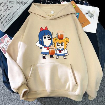 Manga Pop Team Epic Hoodies Popuko and Pipimi Sweatshirts Men Harajuku Crewneck Cartoon Winter Streetwear Pullovers Size XS-4XL