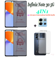 (4in1) สำหรับ Infinix Note 30 5G ฟิล์มกระจกเทมเปอร์ Infinix Note 30 Pro 30i 30 Pro 30 4G 2ชิ้นฟิล์มปกป้องหน้าจอกระจกเทมเปอร์แบบเต็มหน้าจอ + ฟิล์มด้านหลังคาร์บอนไฟเบอร์ + ฟิล์มเลนส์กล้อง