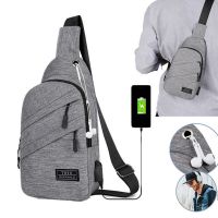 Men Shoulder Bags Sports Chest Bag USB Charging Earphones Cable Hole Crossbody Bags for Men Anti Theft Short Trip Messengers Bag