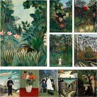 Henri Rousseau ภาพวาดที่มีชื่อเสียงป่าไม้ป่าที่แปลกใหม่โปสเตอร์ผ้าใบภาพวาดศิลปะบนผนังการตกแต่งบ้านสำหรับห้องนั่งเล่นดอกไม้โบราณ