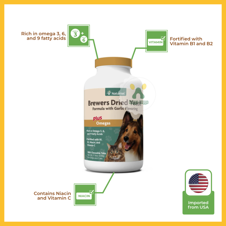 Naturvet Brewer Dried Yeast plus omega for dogs 500's Lazada
